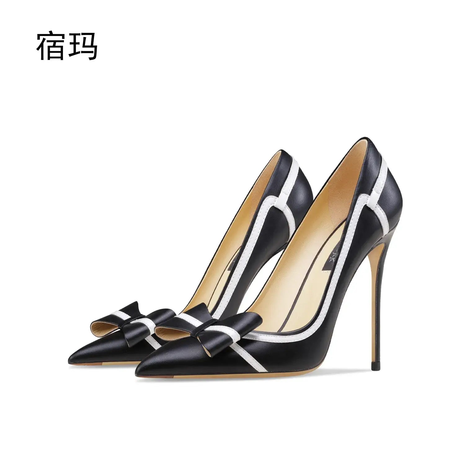 Real leather butterfly-knot high heels stiletto pumps - black 8cm / 33 / gb