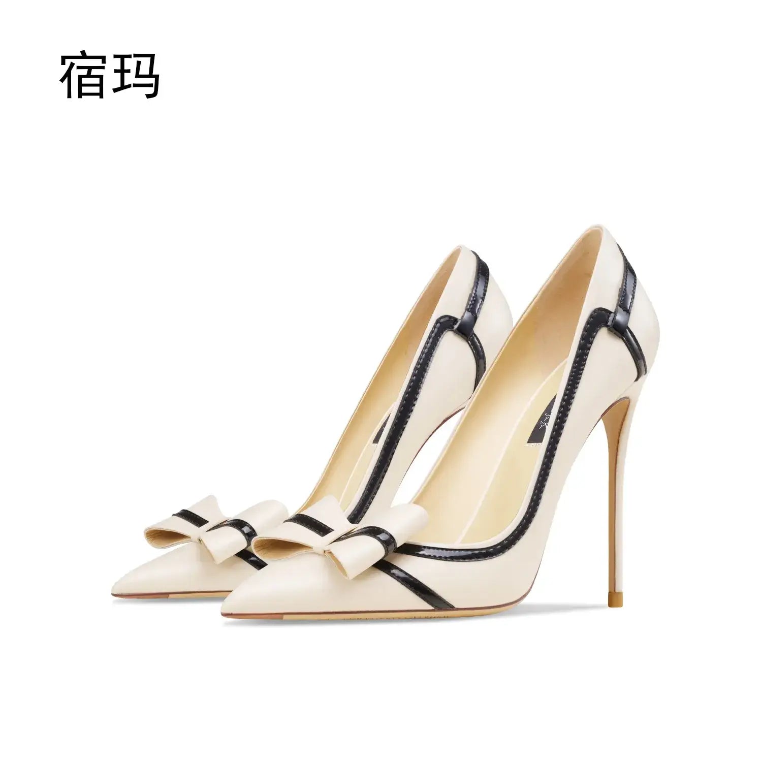 Real leather butterfly-knot high heels stiletto pumps - off white 6cm / 33 / gb