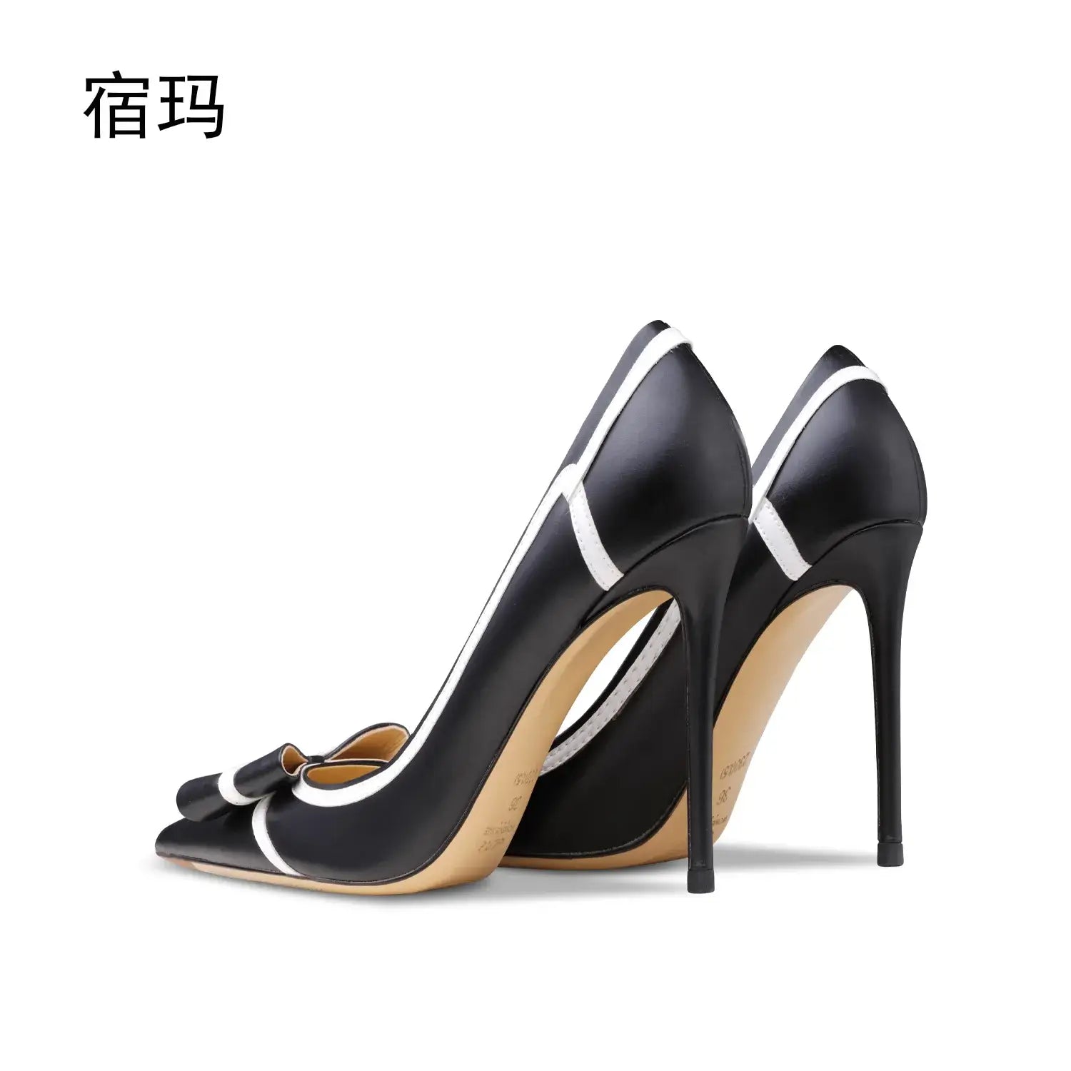 Real leather butterfly-knot high heels stiletto pumps