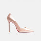 Real leather classic pumps red bottom pointed toe high heels - nude 10cm / 36