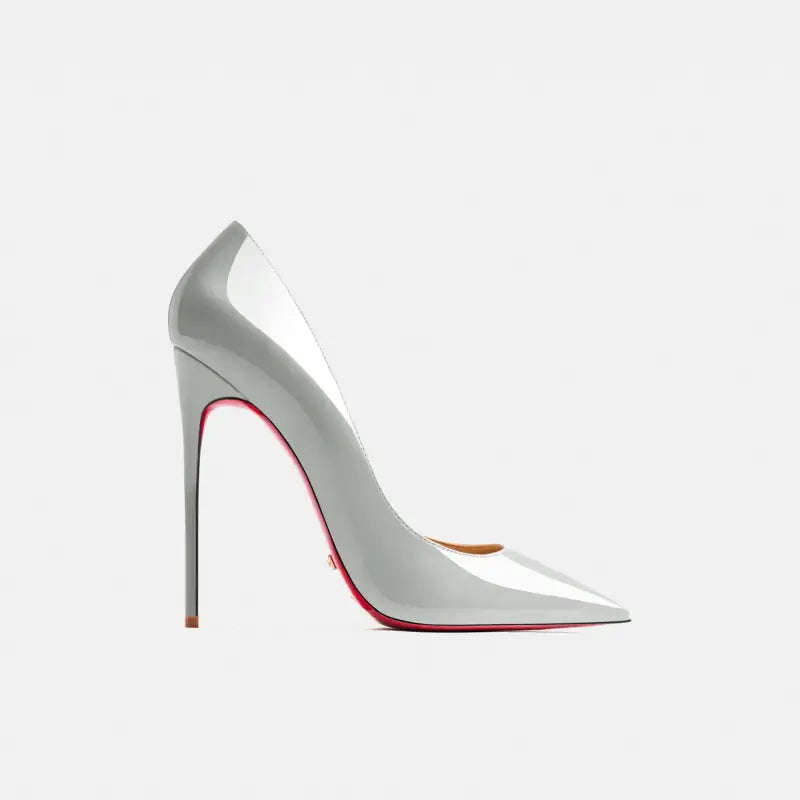 Real leather classic pumps red bottom pointed toe high heels - off white 12cm / 36