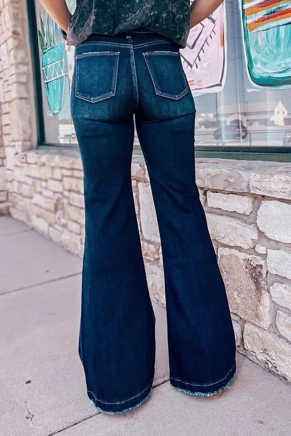 Real teal high rise ripped bell bottom jeans - bottoms