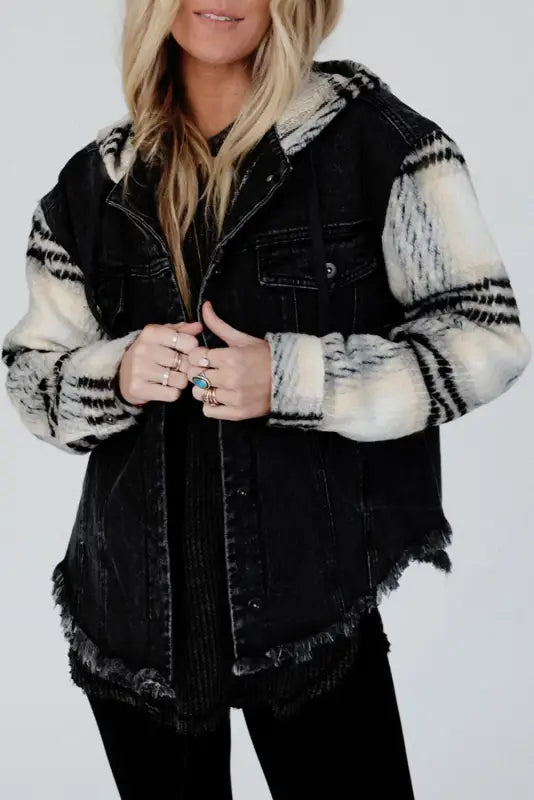 Rebel plaid hooded denim jacket | trendy urban outerwear