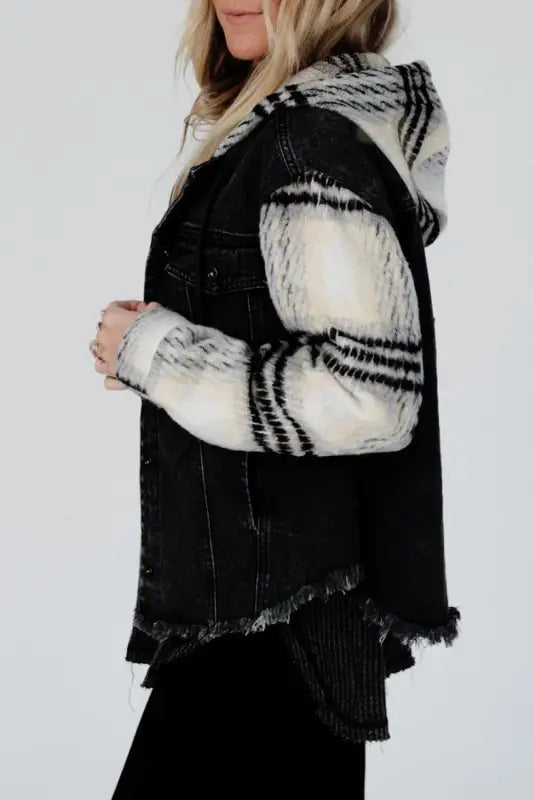 Rebel plaid hooded denim jacket | trendy urban outerwear