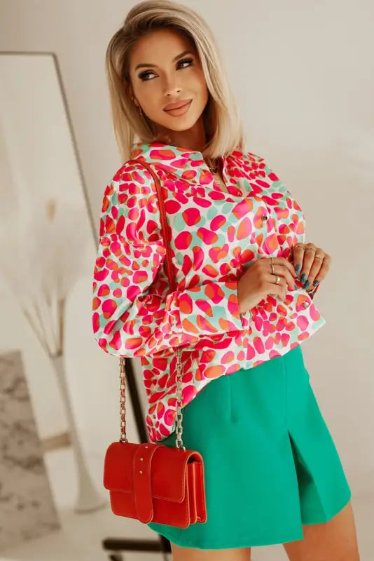 Red abstract print long sleeve buttoned shirt - blouses & shirts