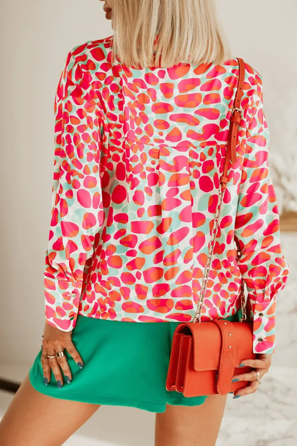 Red abstract print long sleeve buttoned shirt - blouses & shirts