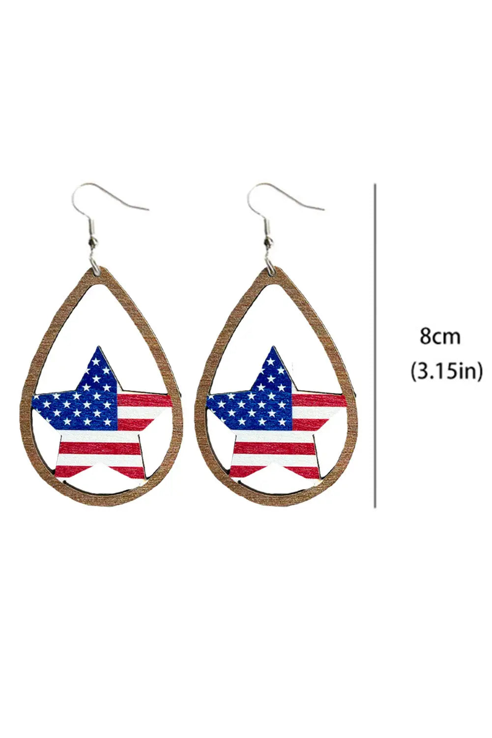 Red american flag heart shape hollowed wood drop earrings - one size / 100% wood