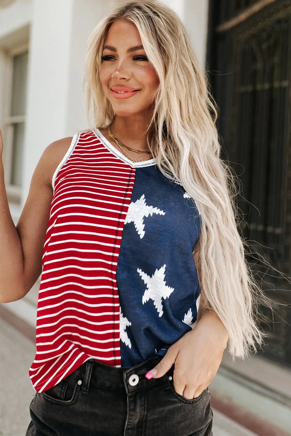 Red american flag stars and stripes tank top - s / 100% polyester - tops