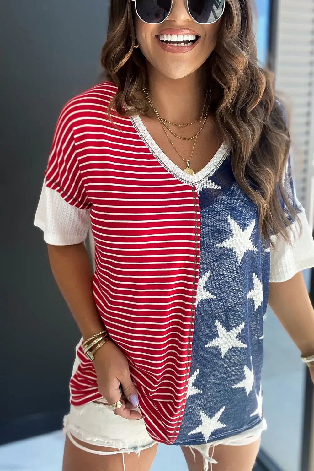 Red american flag stars and stripes tank top - tops