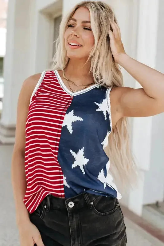 Red American Flag Stars and Stripes Tank Top - Fashionfitz