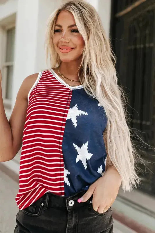 Red American Flag Stars and Stripes Tank Top - Fashionfitz