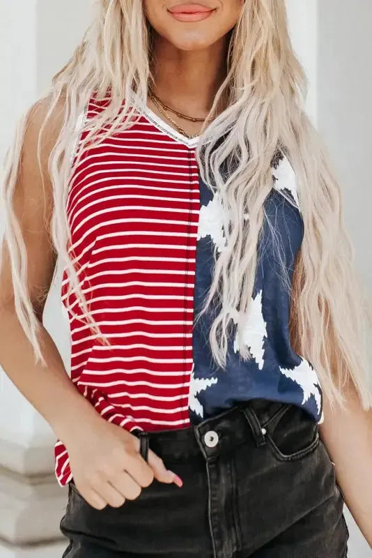 Red American Flag Stars and Stripes Tank Top - Fashionfitz