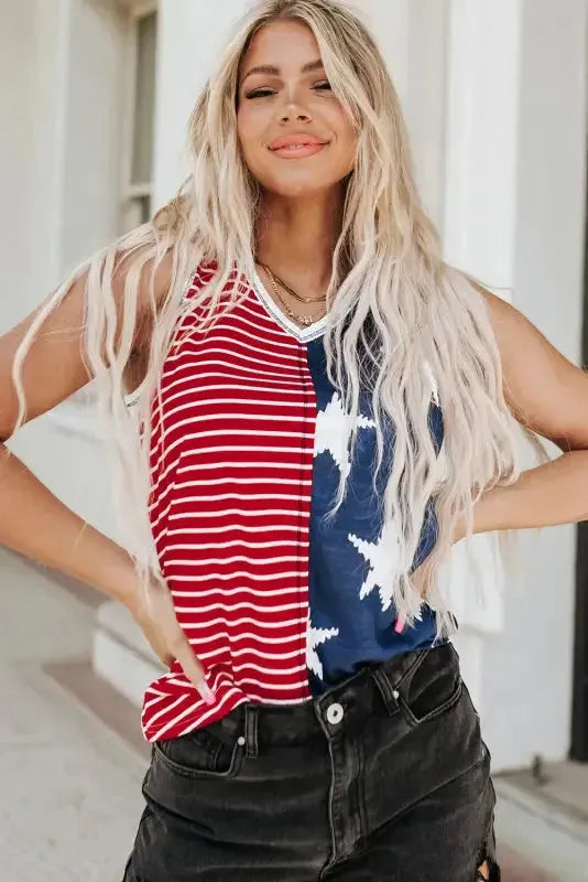 Red American Flag Stars and Stripes Tank Top - Fashionfitz