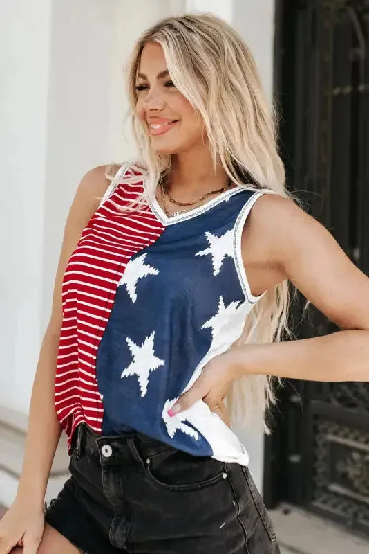 Red American Flag Stars and Stripes Tank Top - Fashionfitz