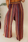 Red boho ethnic striped print tie waist wide leg pants