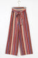 Red boho ethnic striped print tie waist wide leg pants