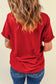 Red casual plain crew neck tee - tops