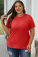 Red casual plain crew neck tee - tops