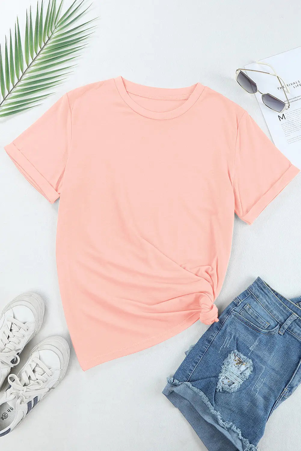 Red casual plain crew neck tee - t-shirts