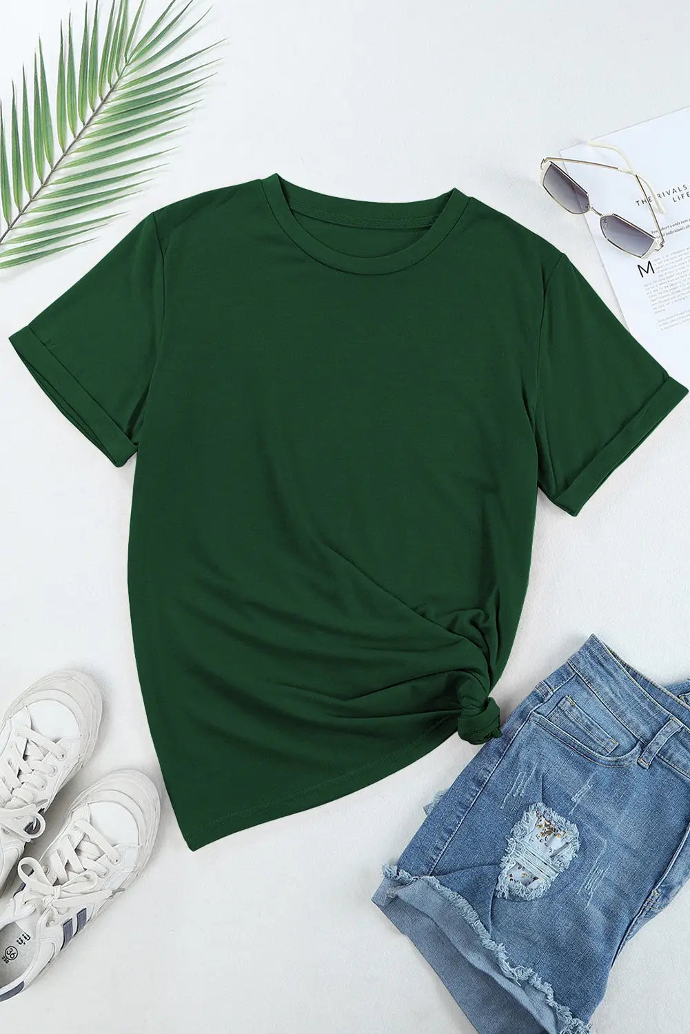 Red casual plain crew neck tee - t-shirts