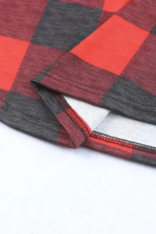 Red Christmas Plaid Drawstring Hoodie - Fashionfitz