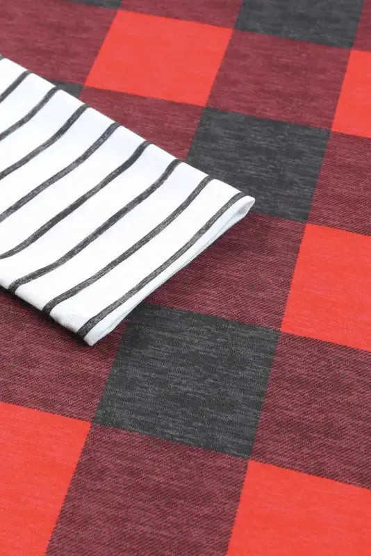 Red Christmas Plaid Drawstring Hoodie - Fashionfitz