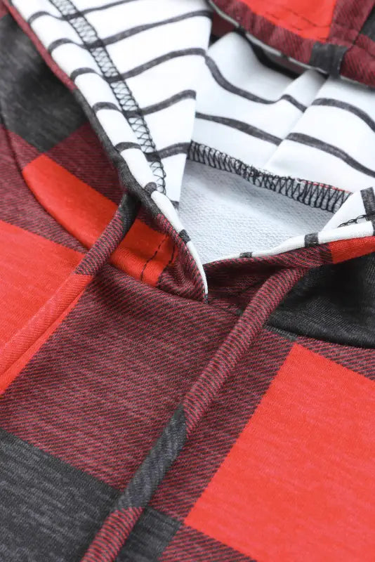 Red christmas plaid striped patchwork drawstring hoodie - sweatshirts & hoodies