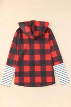 Red Christmas Plaid Drawstring Hoodie - Fashionfitz