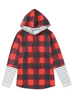 Red Christmas Plaid Drawstring Hoodie - Fashionfitz
