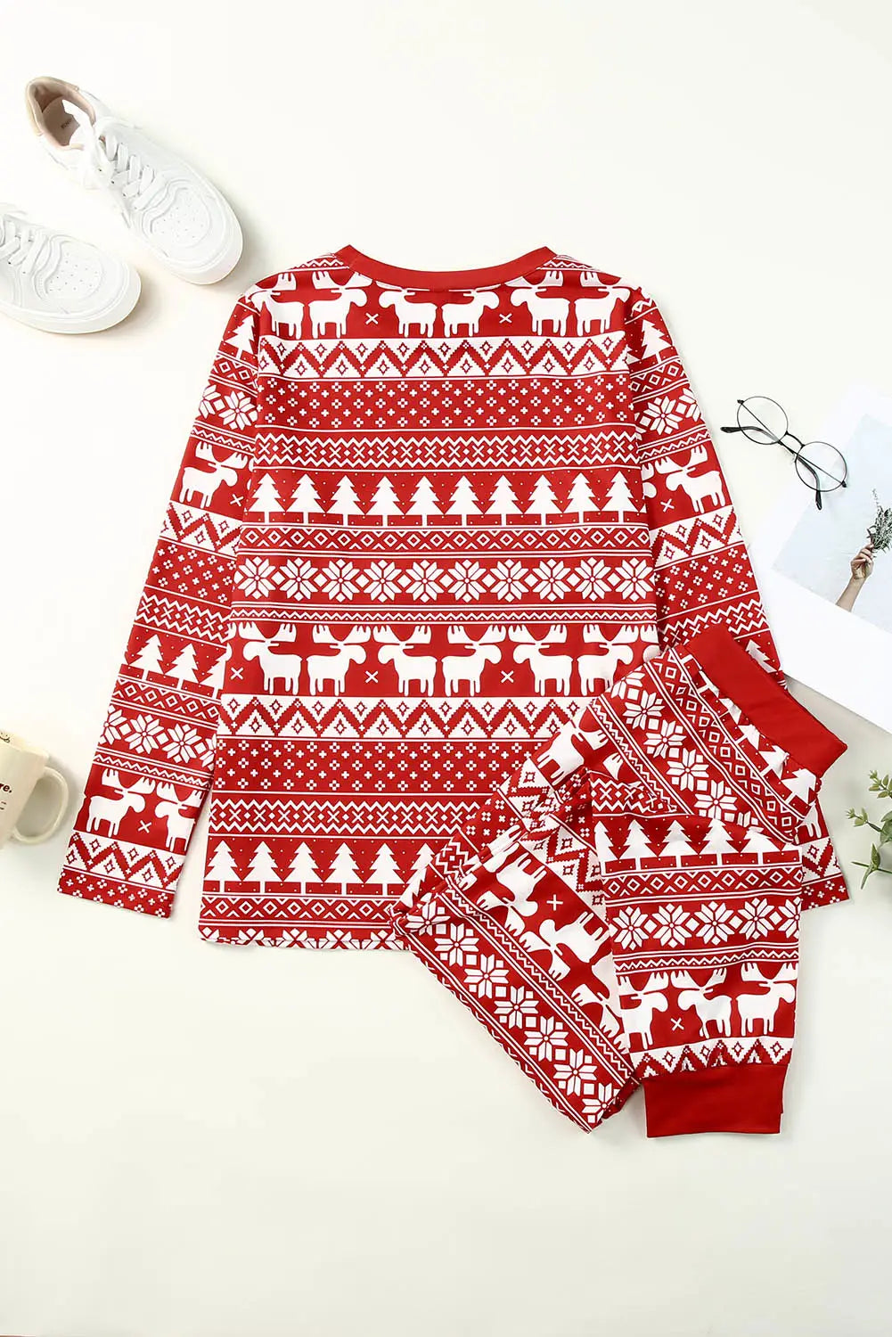 Red christmas tree reindeer pullover and pants lounge set -