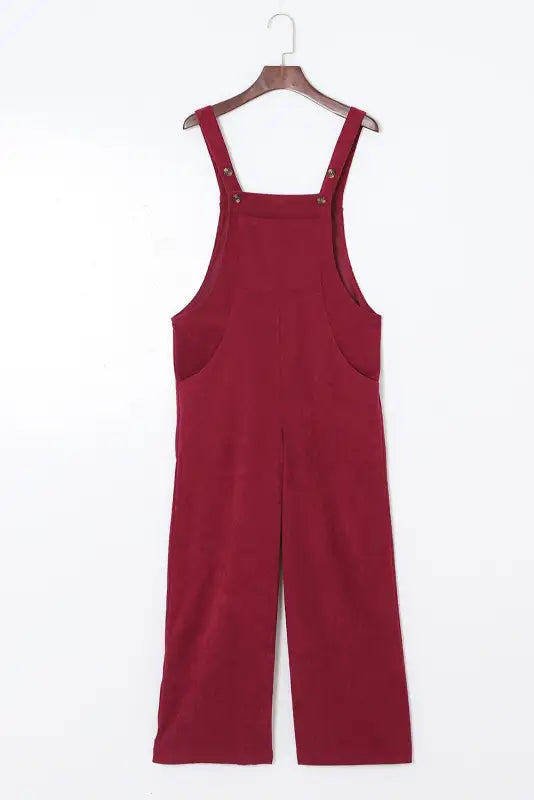 Red solid color corduroy wide leg bib overalls - jumpsuits & rompers