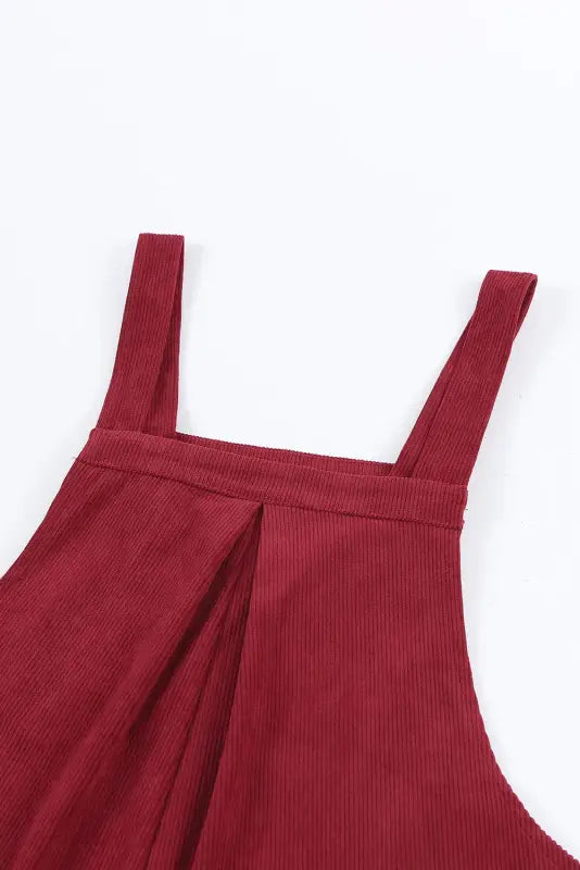 Red solid color corduroy wide leg bib overalls - jumpsuits & rompers