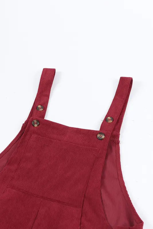 Red solid color corduroy wide leg bib overalls - jumpsuits & rompers