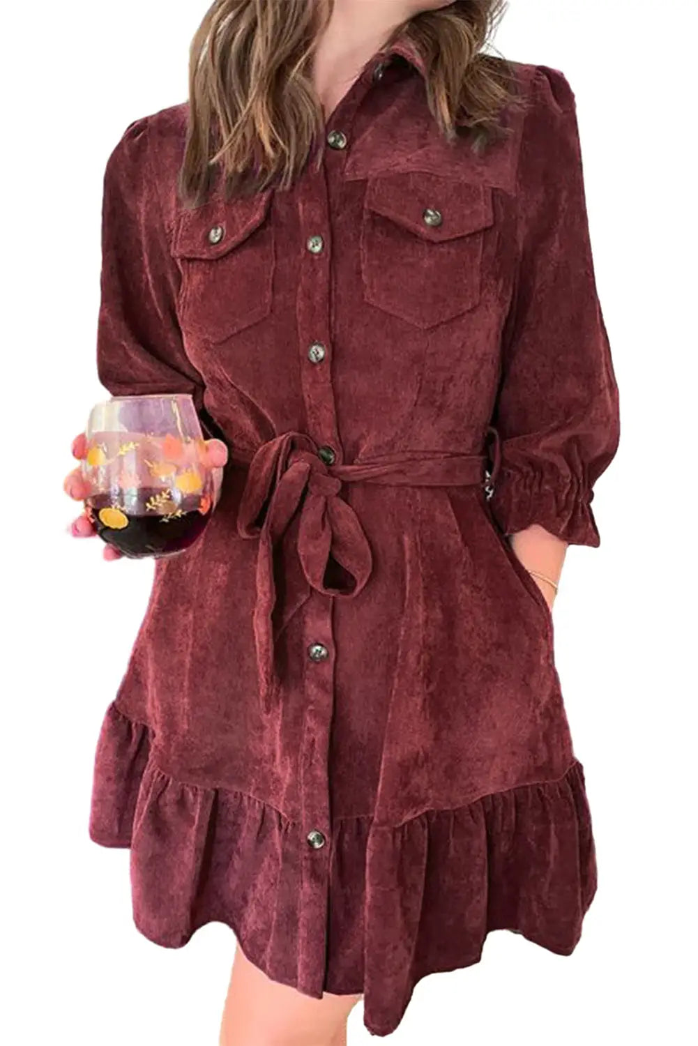 Red dahlia corduroy dress - mini dresses