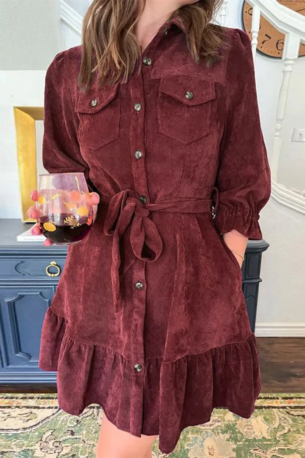Red dahlia corduroy dress - l / 100% polyester - mini dresses
