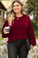 Red dahlia mardi gras sequin patched textured knit plus size top - graphic