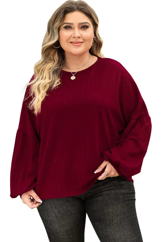 Red dahlia mardi gras sequin patched textured knit plus size top - graphic