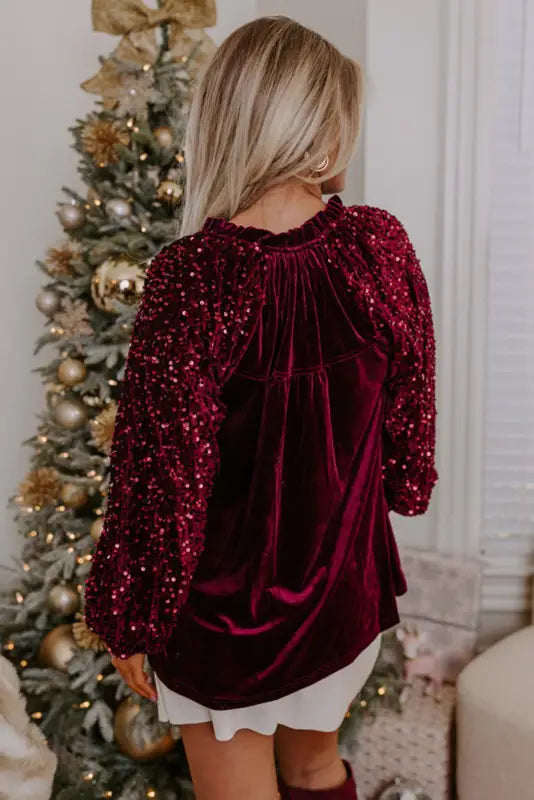 Elegant velvet top with sequin sleeves | shop