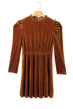 Red Dahlia Velvet Frilled Neck Gigot Sleeve Swing Dress - Fashionfitz