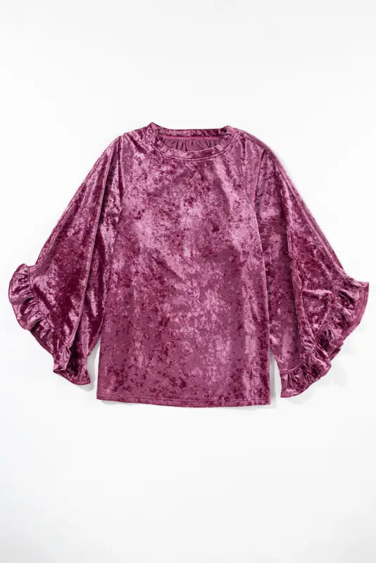 Red dahlia velvet pagoda sleeve crew neck top - tops