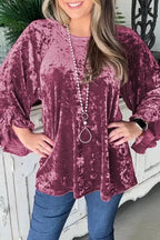 Red Dahlia Velvet Pagoda Sleeve Crew Neck Top - Fashionfitz