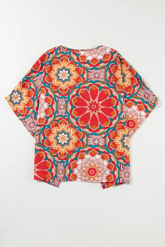 Red floral batwing sleeve blouse - tops/blouses & shirts