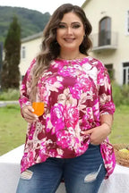 Red Floral Blouse - Short Sleeve Plus Size - Fashionfitz