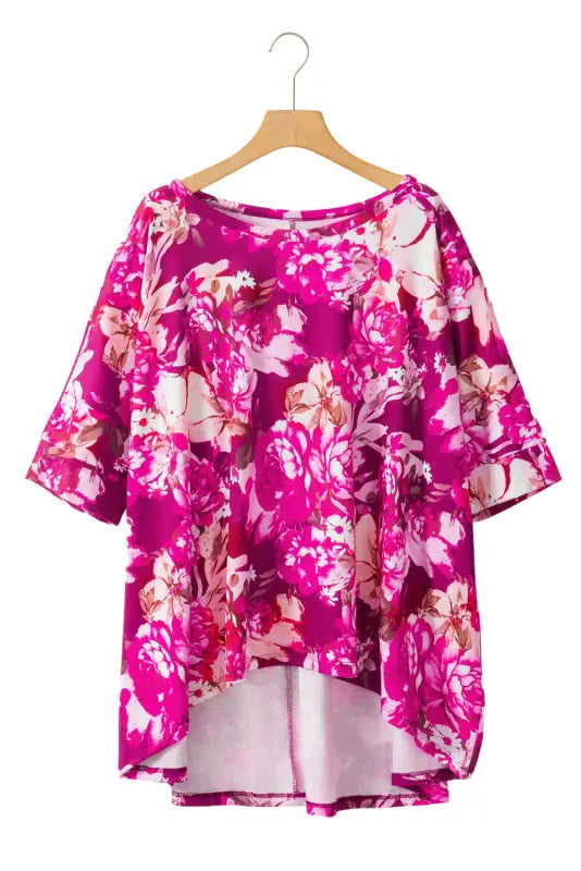 Red floral blouse - short sleeve plus size - blouses