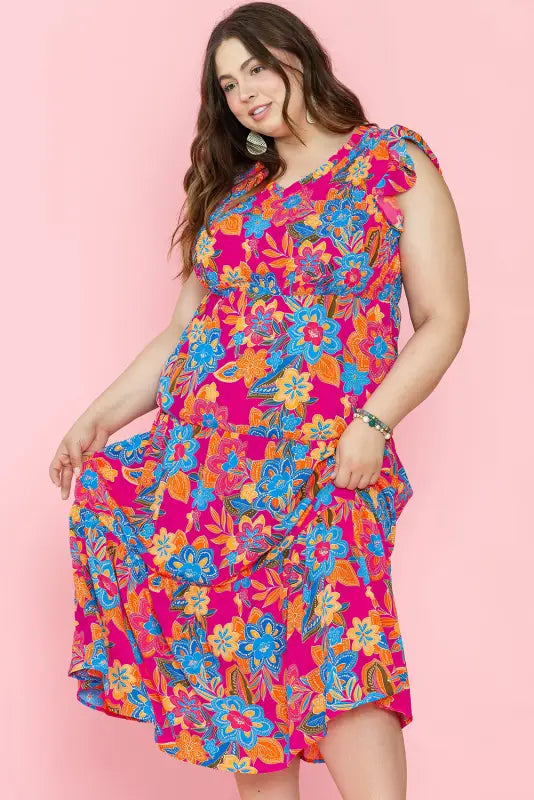 Red floral plus size maxi dress - dresses