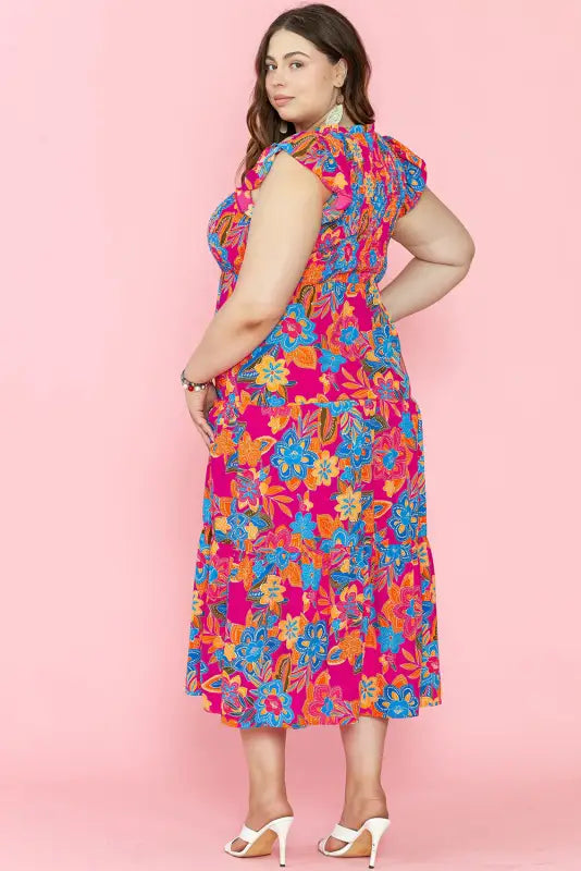 Red floral plus size maxi dress - dresses