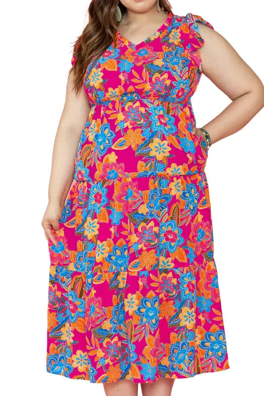 Red floral plus size maxi dress - dresses