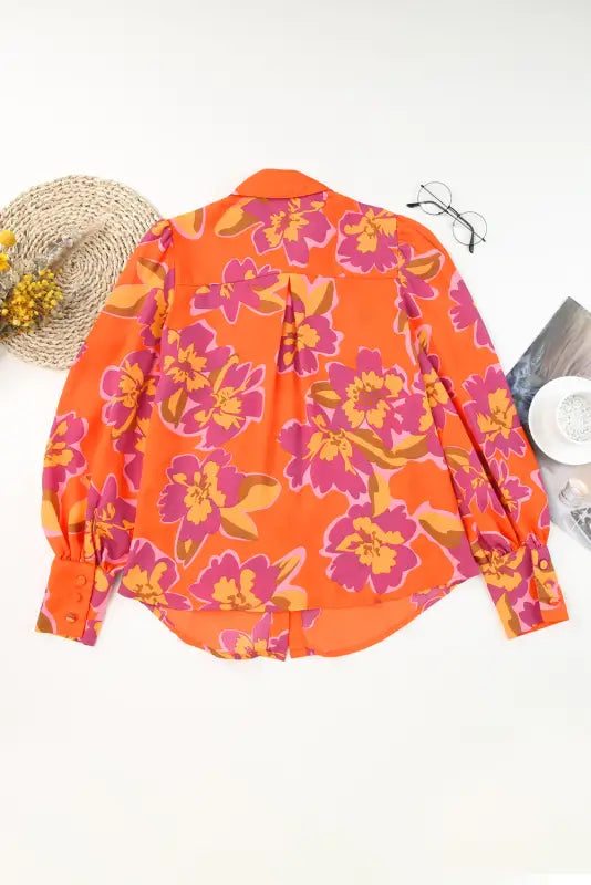 Red floral print lantern sleeve shirt - blouses & shirts