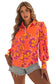 Red floral print lantern sleeve shirt - blouses & shirts