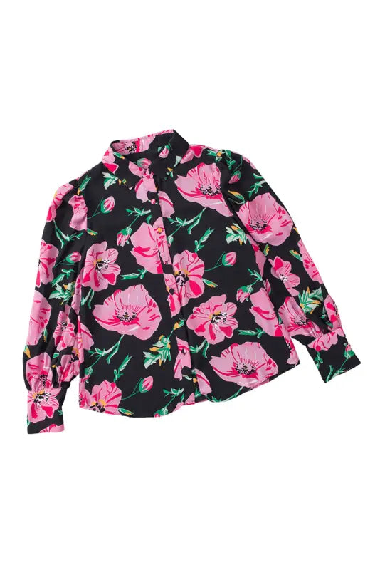 Red floral print lantern sleeve shirt - blouses & shirts